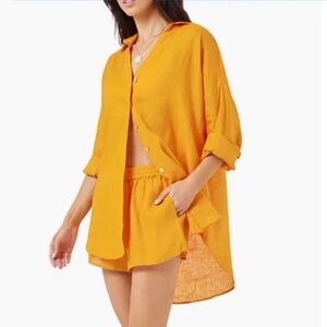 L*Space Rio Linen Button Up Tunic in Tamarind Orange